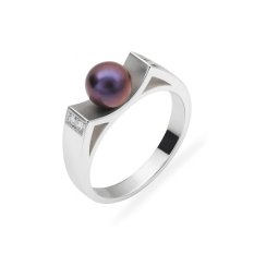Prsten z bílého zlata se zirkony a perlou HOP-390