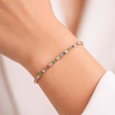 MINET Luxusní zlatý náramek s různobarevnými zirkony JMG0326MGB17