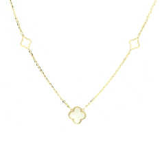 Zlatý náhrdelník čtyřlístek s bílou perletí NA000193