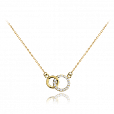 MINET Zlatý náhrdelník kroužky s bílými zirkony JMG0124WGN45