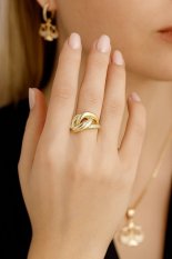 Zlatý propletený prsten s kamínky KLOP-470