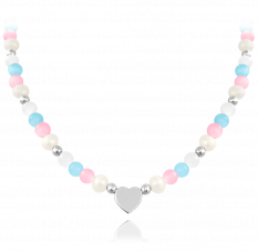 MINET Stříbrný náhrdelník s přírodními perlami a barevnými kuličkami JMAN7006SN45
