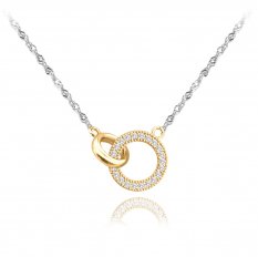 MINET pozlacený stříbrný náhrdelník KROUŽEK s bílými zirkony JMAS0182GN45