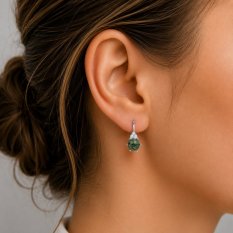 MINET Elegantní stříbrné náušnice s tmavým mechovým achátem a zirkony JMAS0318ZE00