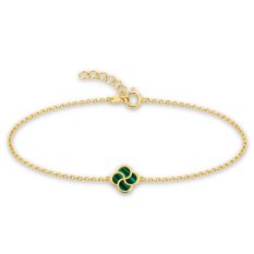 MINET Elegantní zlatý náramek čtyřlístek s malachitem JMG0427GGB16